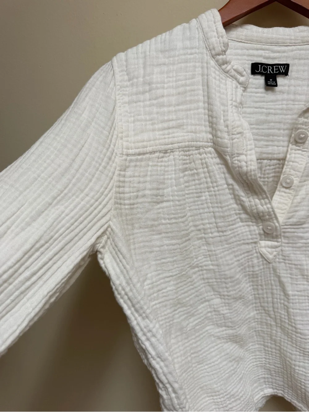 J. Crew Cream Button-Neck Gauze Blouse